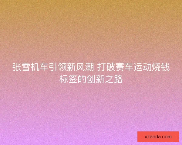张雪机车引领新风潮 打破赛车运动烧钱标签的创新之路